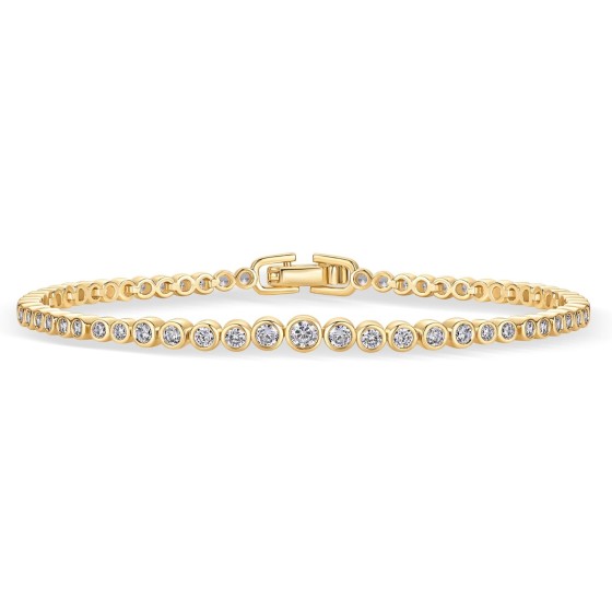 14K Gold Plated Tennis Bracelets for Women - Bezel Set Cubic Zirconia Bracelet - Simulated Diamonds Round, Trillion, Trinity, Radiant, Pear, Heart Cut Stones Wedding Jewelry Gifts for Brides